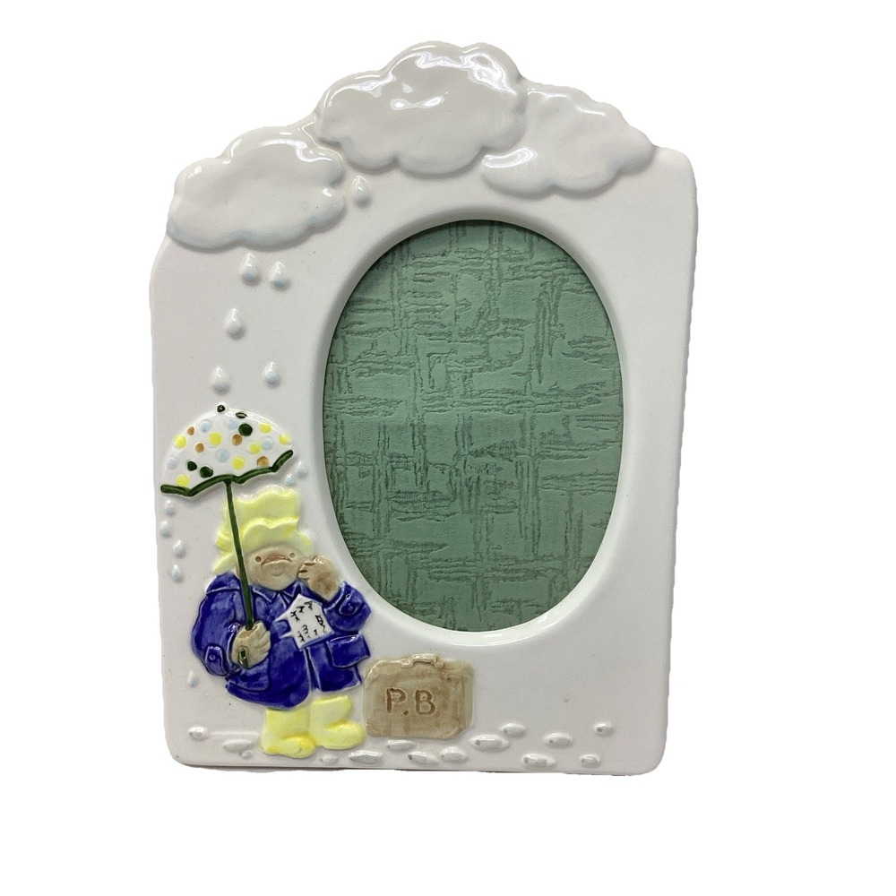 Vtg 1981 Paddington Bear Eden Toys Schmid Ceramic Picture Frame Oval 5"x3.5"